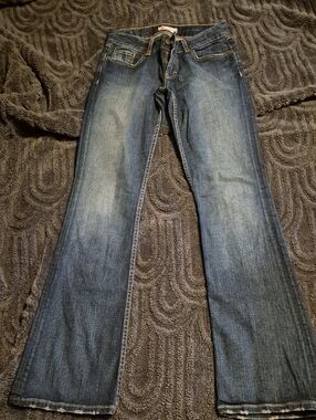 Bootcut Leg Dark Blue Jeans with Faded Finish